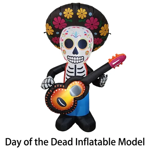 Esqueleto Inflable del Día de los Muertos Mexicano Con Guitarra Halloween Fantasma Calabaza Decoración de Jardín al Aire Libre Utilería de Fiesta Poliéster