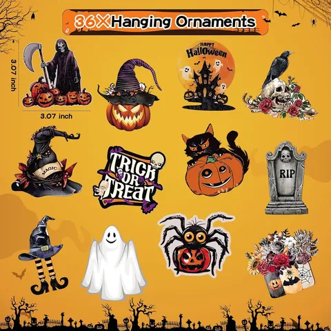 Decorazioni Appese in Legno per Halloween Zucca Gatto Nero Fantasma Pipistrello Cappello da Strega Decorazioni per Feste Albero Casa Pendente in Legno
