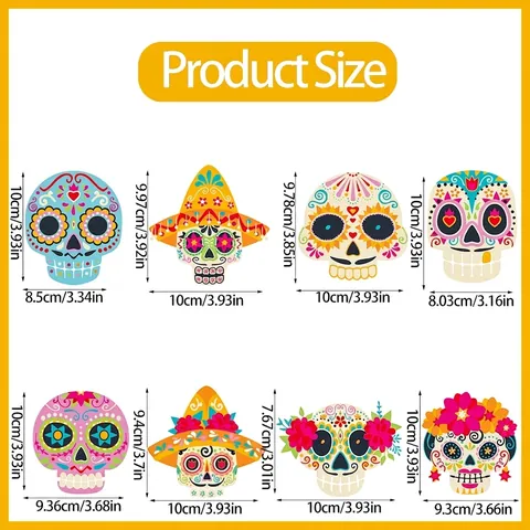 Mexican Day of the Dead Hanging Decorations Colorful Sugar Skull Paper Ornaments for Halloween Dia de los Muertos Party Decor