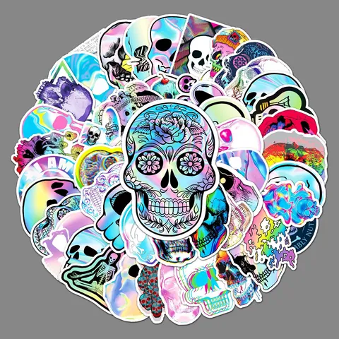 Holografische Totenkopf Graffiti Aufkleber Wasserdicht Laser DIY Deko Aufkleber Für Skateboard Laptop Gepäck Wasserflasche