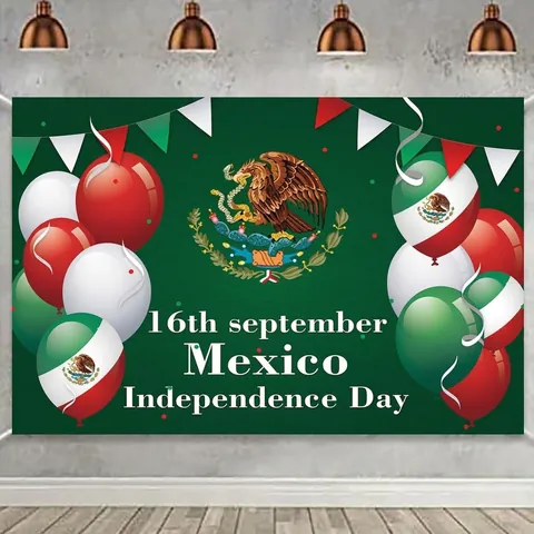 Mexican Independence Day Backdrop Banner Viva Mexico Party Decorations Polyester Flag Background Bunting For Carnival Home Indoor Outdoor Decor