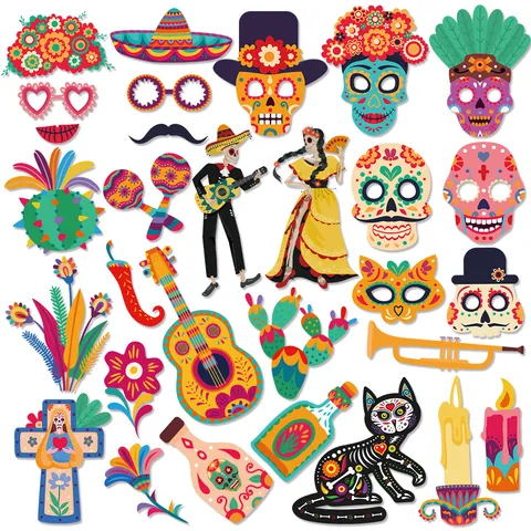 Dag Van De Doden Photo Booth Props Suikerschedel Sombrero Papier Mexicaanse Folklore Feest Decoratie Benodigdheden Fotografie Accessoires