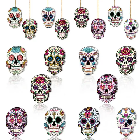 Tag Der Toten Zucker Schädel Papier Hängende Dekorationen Mexikanische Party Geschenke Mit Hanfseil Für Halloween Zuhause Dekor Bunte Schädel Ornamente