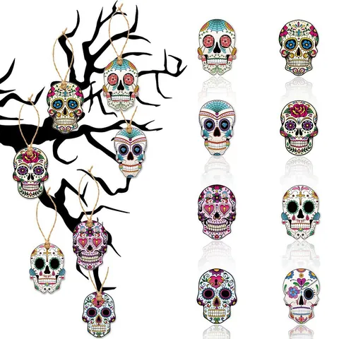 Mexican Day of the Dead Hanging Decorations Colorful Sugar Skull Paper Ornaments for Halloween Dia de los Muertos Party Decor