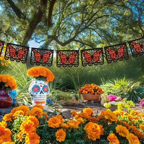 Mexikanisches Tag Der Toten Banner Filz Schmetterling Ausgehöhlt Girlande Dia De Los Muertos Party Dekorationen Festliches Dekor