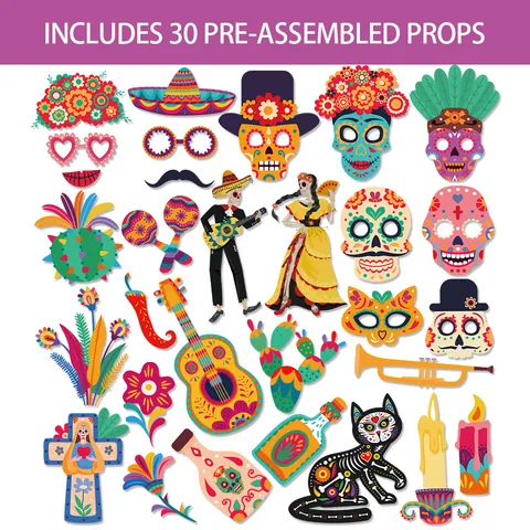Dag Van De Doden Photo Booth Props Suikerschedel Sombrero Papier Mexicaanse Folklore Feest Decoratie Benodigdheden Fotografie Accessoires