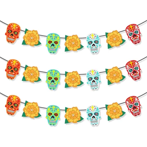 Mexicain Jour Des Morts Crâne Bannière Décoration De Fête Souci Crâne De Sucre Guirlande Pour La Maison