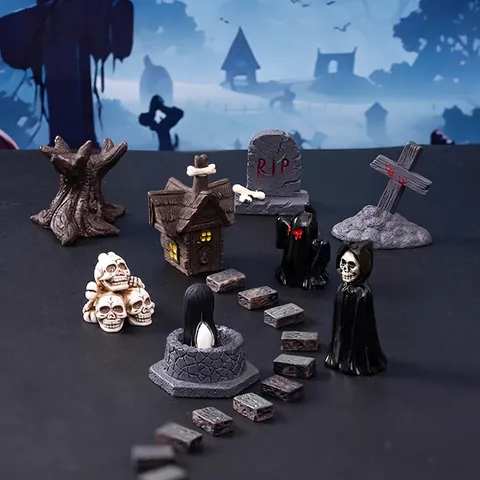 Halloween Mini Hars Beeldjes Schedel Geest Grafsteen Horror Griezelig Thuis Desktop Ornamenten Spookhuis Micro Landschap Decoraties