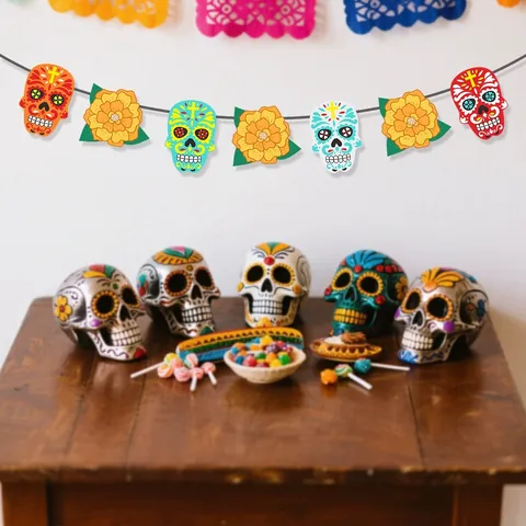Mexicain Jour Des Morts Crâne Bannière Décoration De Fête Souci Crâne De Sucre Guirlande Pour La Maison