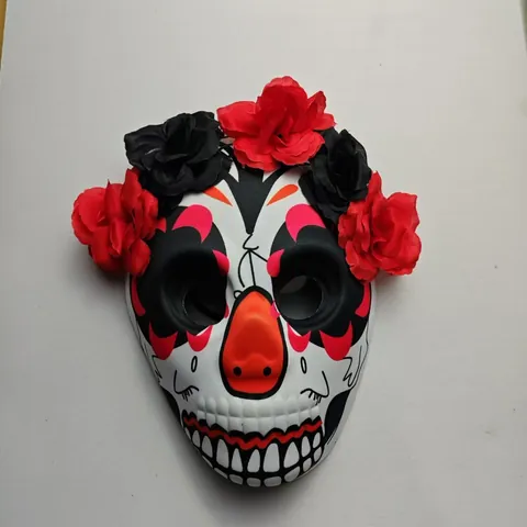 Mexican Day of the Dead Skull Mask with Artificial Flowers Lace Veil Halloween Painted Full Face Mask Cosplay Party Performance Prop