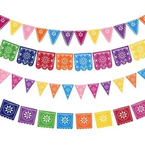 Mexican Party Banners Felt Hollow Out Colorful Bunting Flags Fiesta Day Of The Dead Hanging Decorations