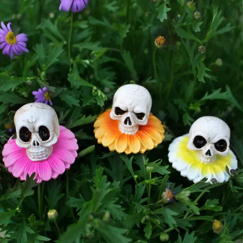 Kreatives Harz Schädel Blume Gartenstecker Outdoor Patio Yard Dekor Skelett Blume Topfpflanze Dekorative Ornamente Für Haus Garten Halloween
