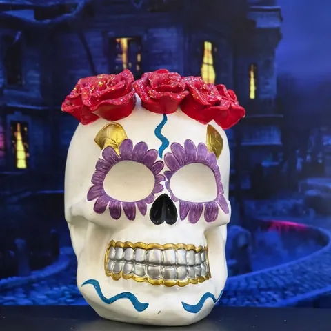 Figurine de Crâne de Mariée à la Rose d'Halloween Ornement de Squelette en Résine Peinte à la Main Décor de Fête du Jour des Morts Centre de Table pour la Maison Cadeau
