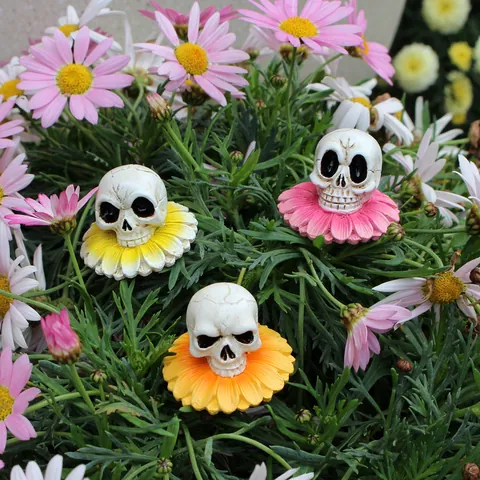 Kreatives Harz Schädel Blume Gartenstecker Outdoor Patio Yard Dekor Skelett Blume Topfpflanze Dekorative Ornamente Für Haus Garten Halloween