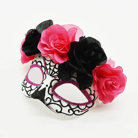 Mexican Day Of The Dead Masquerade Mask With Floral Decoration Sugar Skull Half Face Mask For Halloween Carnival Party Performance Women Accessory