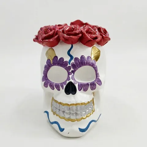 Figurine de Crâne de Mariée à la Rose d'Halloween Ornement de Squelette en Résine Peinte à la Main Décor de Fête du Jour des Morts Centre de Table pour la Maison Cadeau