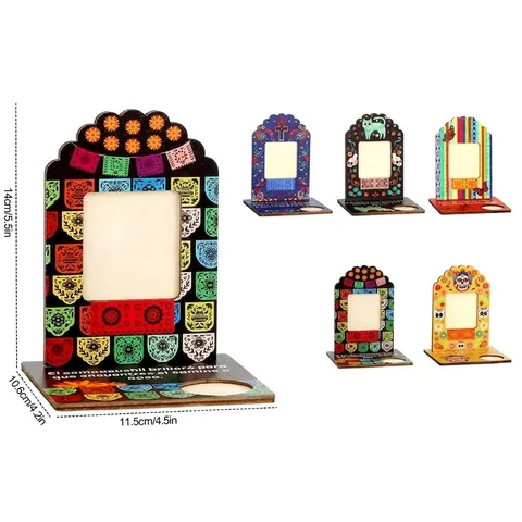 Tag Der Toten Holz Bilderrahmen Altar Dekoration Mexikanischer Totenkopf Studentenblume Floral Muster Desktop Ornament Festival Geschenk