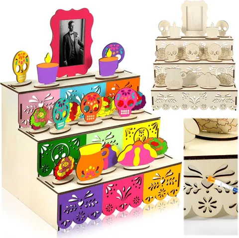 Tag Der Toten Altar Holz Fotorahmen DIY Halloween Schreibtisch Ornament Lasergeschnittenes Holz Schädel Ofrenda Gedenkgeschenk Für Kinder
