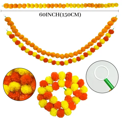 Guirnalda de Flores de Cempasúchil Artificial 150 Decoración Tradicional India Para Diwali Halloween Día De Los Muertos Celebración Hogar Boda