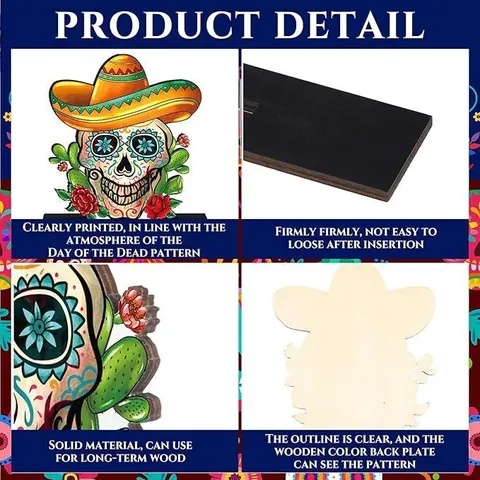 Day of the Dead Wooden Tabletop Ornaments Sugar Skull Dancing Skeleton Cross Decorative Standee for Halloween Party Home Decor