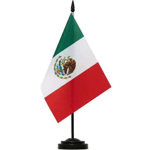 Juego de Bandera de Mesa de México Con Soporte de Mástil Individual de Metal Para Decoración de Oficina Sala de Reuniones Bandera Nacional Mexicana