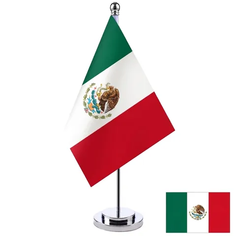Juego de Bandera de Mesa de México Con Soporte de Mástil Individual de Metal Para Decoración de Oficina Sala de Reuniones Bandera Nacional Mexicana