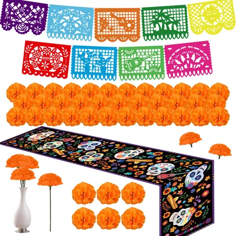 Set Decorazione Giorno Dei Morti Messicano Papel Picado Banner Calendula Fiori Farfalla Runner Tavola Halloween Festa Decorazione Altare