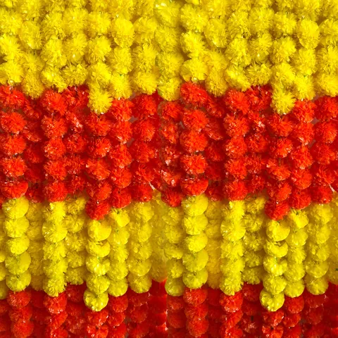 Artificial Marigold Flower Garland String Day Of The Dead Halloween Decor Plastic Mexican Floral Hanging Streamer For Festive Party Celebration Home Decoration