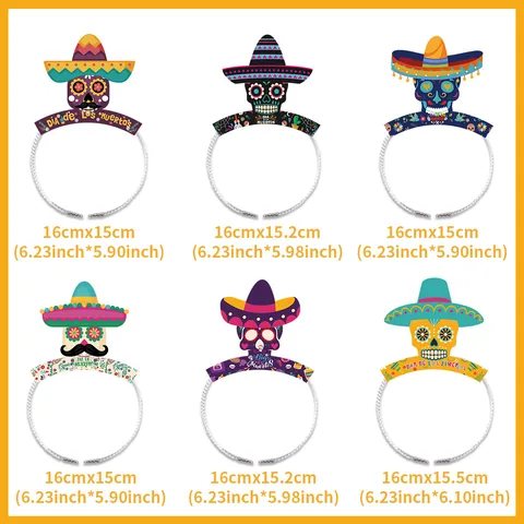 Day Of The Dead Skull Headbands Mexican Sugar Skull Sombrero Headpiece For Halloween Party Decoration Festive Hair Accessories