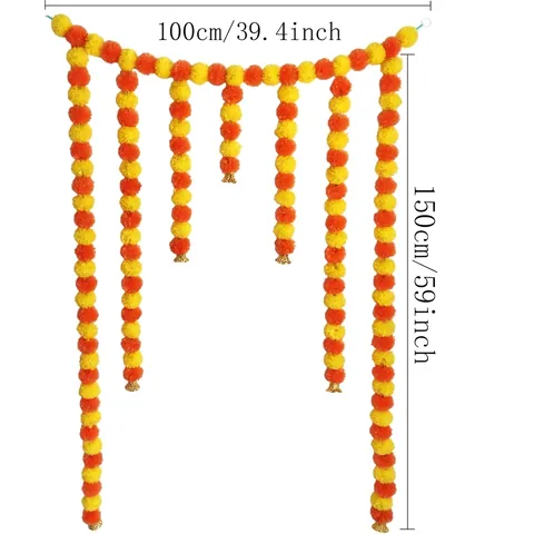 Guirnalda De Flores De Caléndula Artificiales Cortina De Puerta Naranja Amarillo Pompon Floral Decorativo Colgante Para Día De Los Muertos Halloween Boda Mexicana