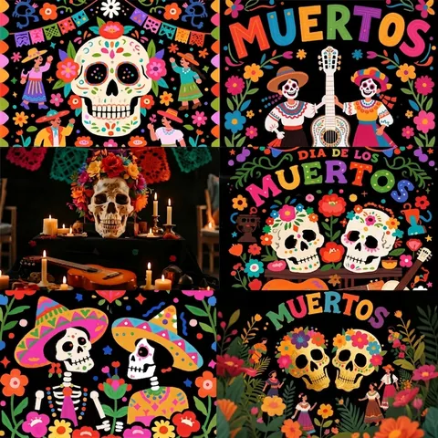 Mexikanischer Tag Der Toten Hintergrund Banner Bunte Zucker Schädel Ringelblume Floral Fotografie Hintergrund Für Party Dekorationen