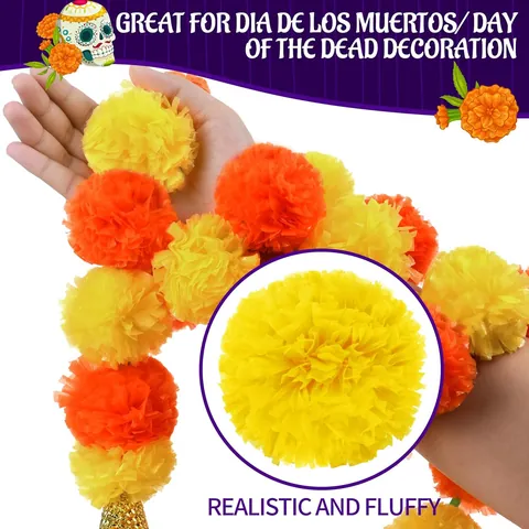 Ghirlanda di Fiori di Calendula Artificiale Decorazione Matrimonio Indiano Halloween Giorno dei Morti Catena di Fiori in Plastica per Festival Home Party