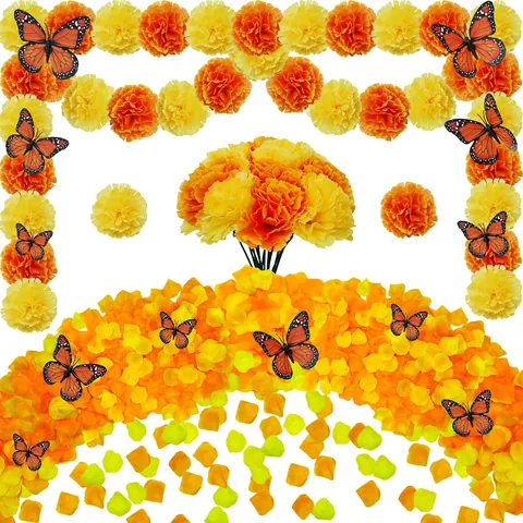 Kit de Décoration Mexicaine Jour des Morts Soucis Artificiels Papillons Monarques Bannière Crâne Papel Picado Articles de Fête Halloween