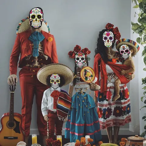 Mexican Day Of The Dead Paper Masks Sugar Skull Masquerade Party Decoration Colorful Floral Patterned Halloween Event Accessories