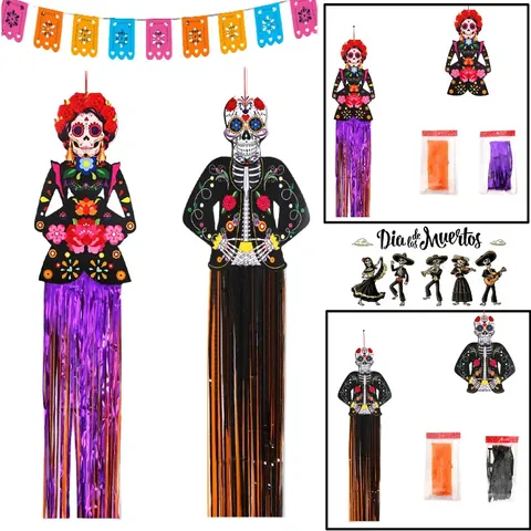 Dag Van De Doden Schedel Hangende Decoratie Met Gekleurde Kwastjes Papieren Skelet Hanger Voor Halloween Feest Huis Tuin Decor