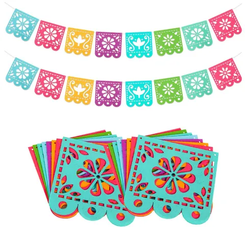 Pancarta Mexicana Día De Los Muertos Fieltro Papel Picado Guirnalda Colorida Calado Cuadrado Banderín Para Fiesta Decoración