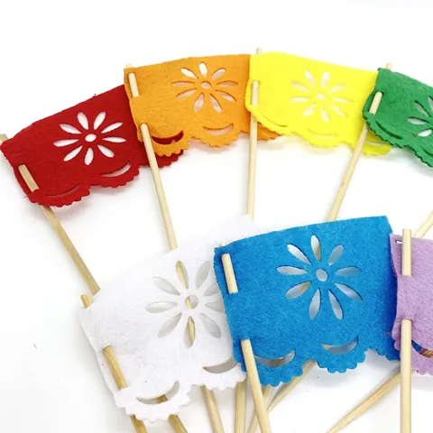 Mexikanischer Tag der Toten Mehrfarbige Tortenstecker Blumen Hohlfilz Cupcake Toppers Party Tisch Dessert Dekoration