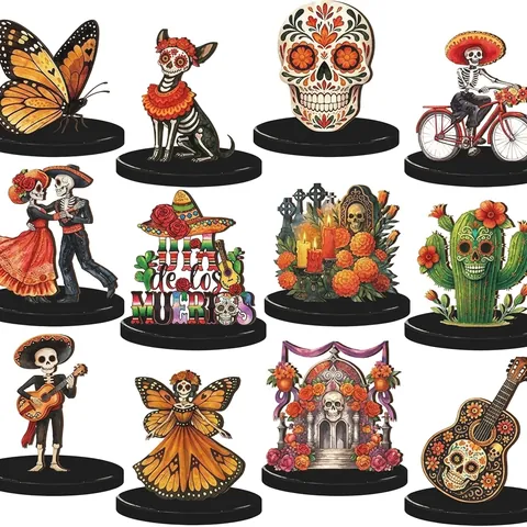 Mexikanische Volkskunst Holz Tischdekoration Tag der Toten Dia De Los Muertos Zuckerschädel Skelett Paar Party Desktop Ornament