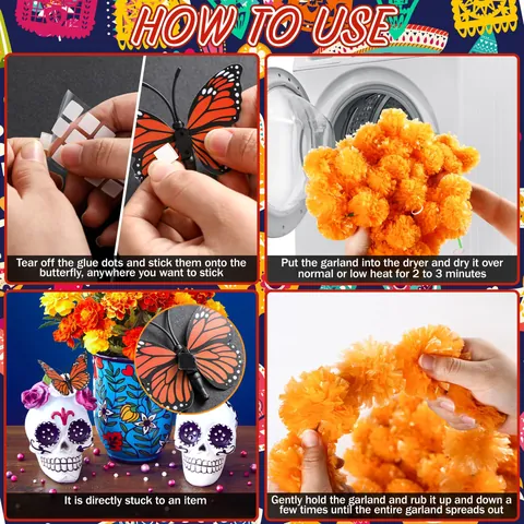 Mexikanische Tag der Toten Partydekoration Papel Picado Banner Studentenblume Blumengirlande Monarchfalter Ofrenda Dekor