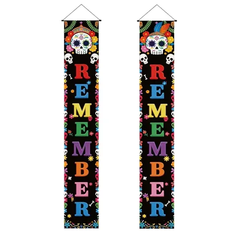 Set di Banner per Portico Messicano Giorno dei Morti Dia de los Muertos Insegna per Portico Banner Sospesi in Poliestere