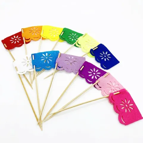 Mexikanischer Tag der Toten Mehrfarbige Tortenstecker Blumen Hohlfilz Cupcake Toppers Party Tisch Dessert Dekoration