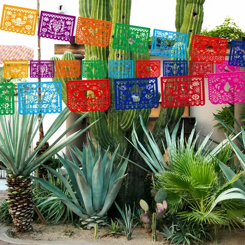 Mexican Party Decorations Papel Picado Banner Day Of The Dead Paper Garland For Square Folk Style Festival Celebration Decor