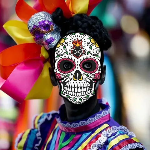 Mexikanische Tag Der Toten Zuckerschädel Papier Masken Mehrfarbig Floral Bedruckt Maskerade Halloween Cosplay Party Requisiten
