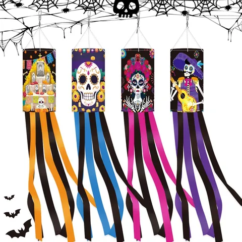 Tag der Toten Windsack Mexiko Party Dekoration Polyester Outdoor Garten Hof Skelett Zucker Schädel Hängen Geist Flagge