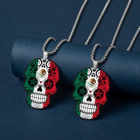 Halloween Giorno Dei Morti Collana Con Ciondolo A Teschio Di Zucchero Acciaio Inossidabile Bandiera Stampata Gioielli Punk