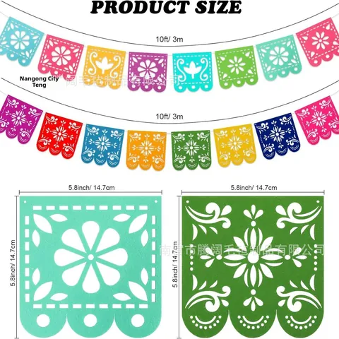 Μεξικάνικο Πανό Papel Picado από Τσόχα Πολύχρωμη Διάτρητη Ανθική Γιρλάντα για την Ημέρα Των Νεκρών Καρναβάλι Γενέθλια Διακόσμηση Πάρτι