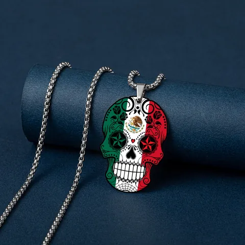 Halloween Giorno Dei Morti Collana Con Ciondolo A Teschio Di Zucchero Acciaio Inossidabile Bandiera Stampata Gioielli Punk