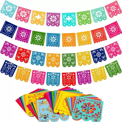 Mexicain Jour des Morts Feutre Papel Picado Bannière Multicolore Guirlande Florale Ajourée Piñata Décoration de Fête