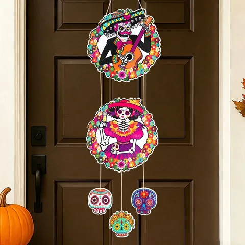 Mexikanische Tag Der Toten Totenkopf Türhänger Dekoration Bemalter Sugar Skull Karton Banner Für Halloween Party Fotografie Requisiten