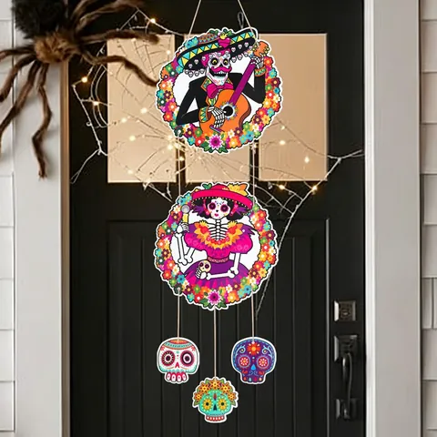 Mexikanische Tag Der Toten Totenkopf Türhänger Dekoration Bemalter Sugar Skull Karton Banner Für Halloween Party Fotografie Requisiten